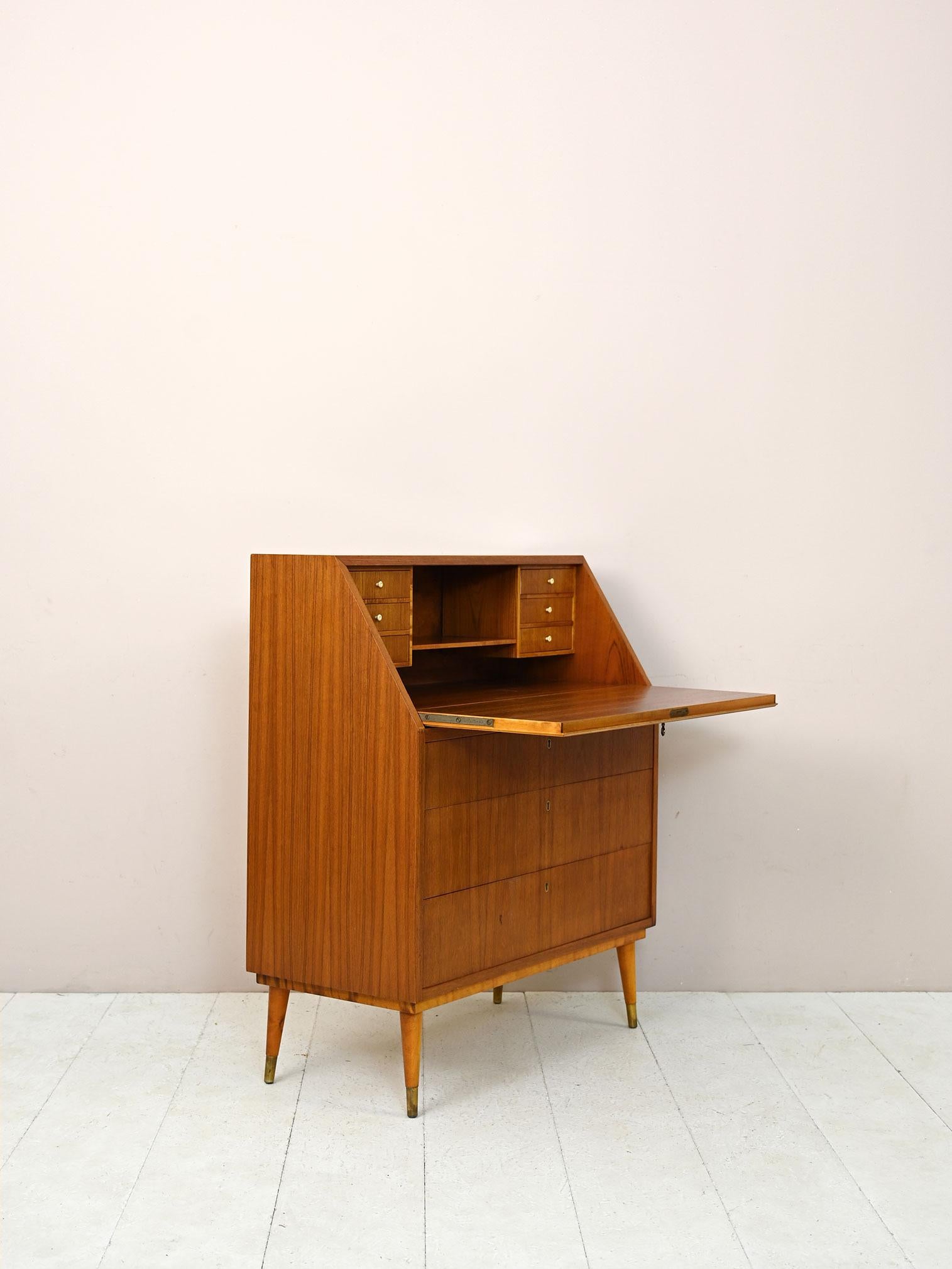 Scandinavian Vintage Teak Secretaire with Drop-Down Desk