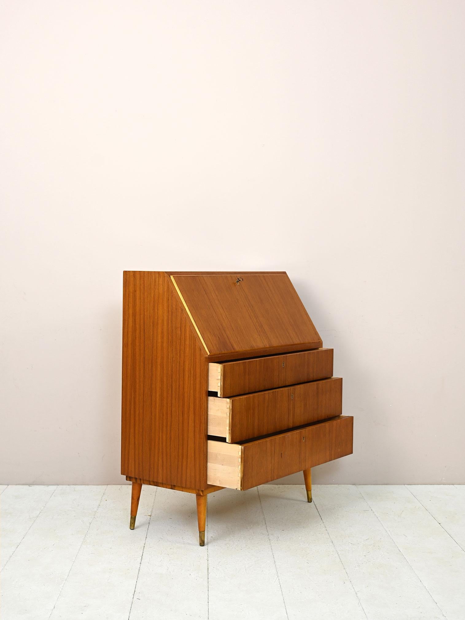 Vintage Teak Secretaire with Drop-Down Desk In Good Condition In Brescia, IT