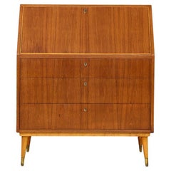 Secretaire vintage in teak con scrivania a scomparsa
