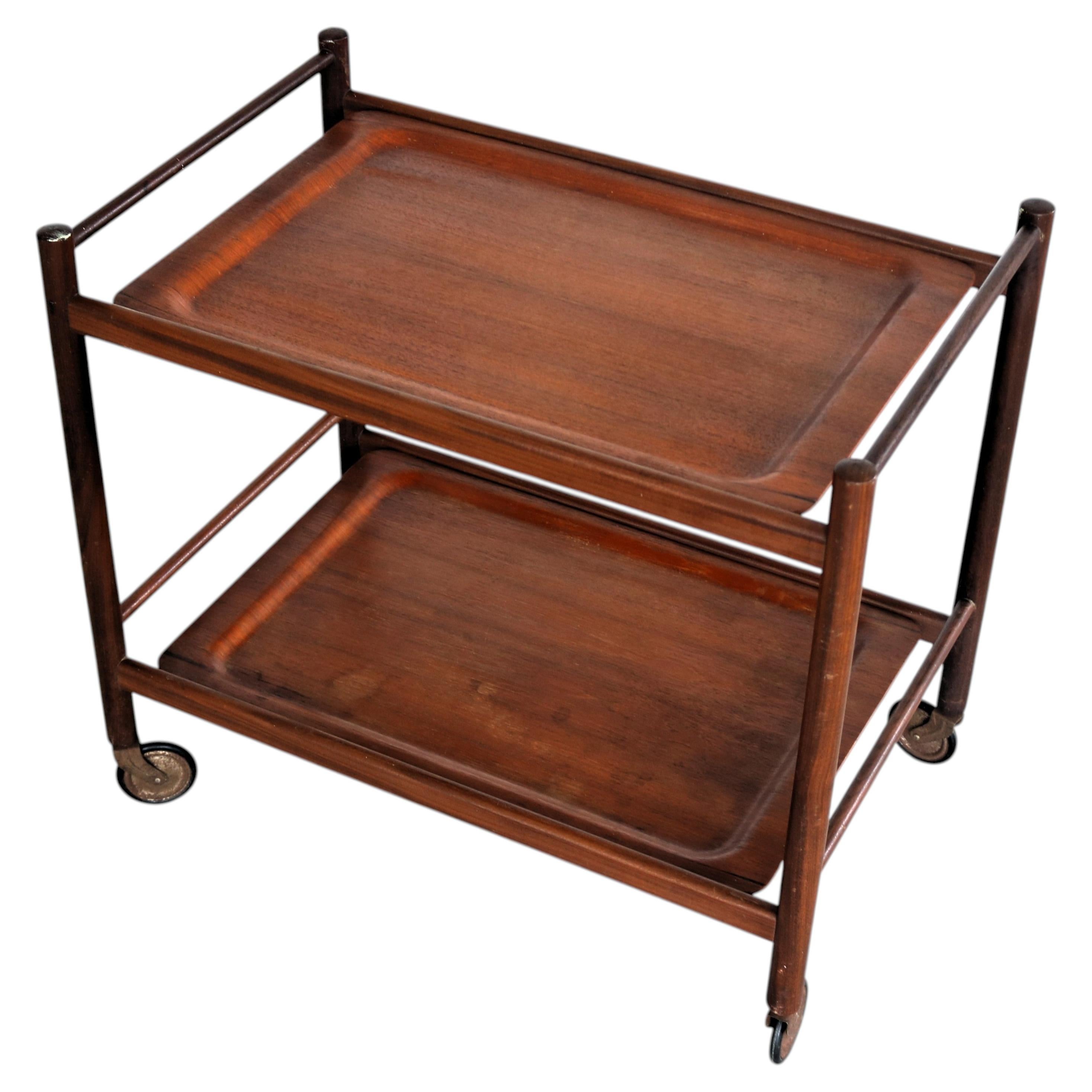 Vintage Teak Serving Trolley, Removable Trays, Danish Design, 1960s