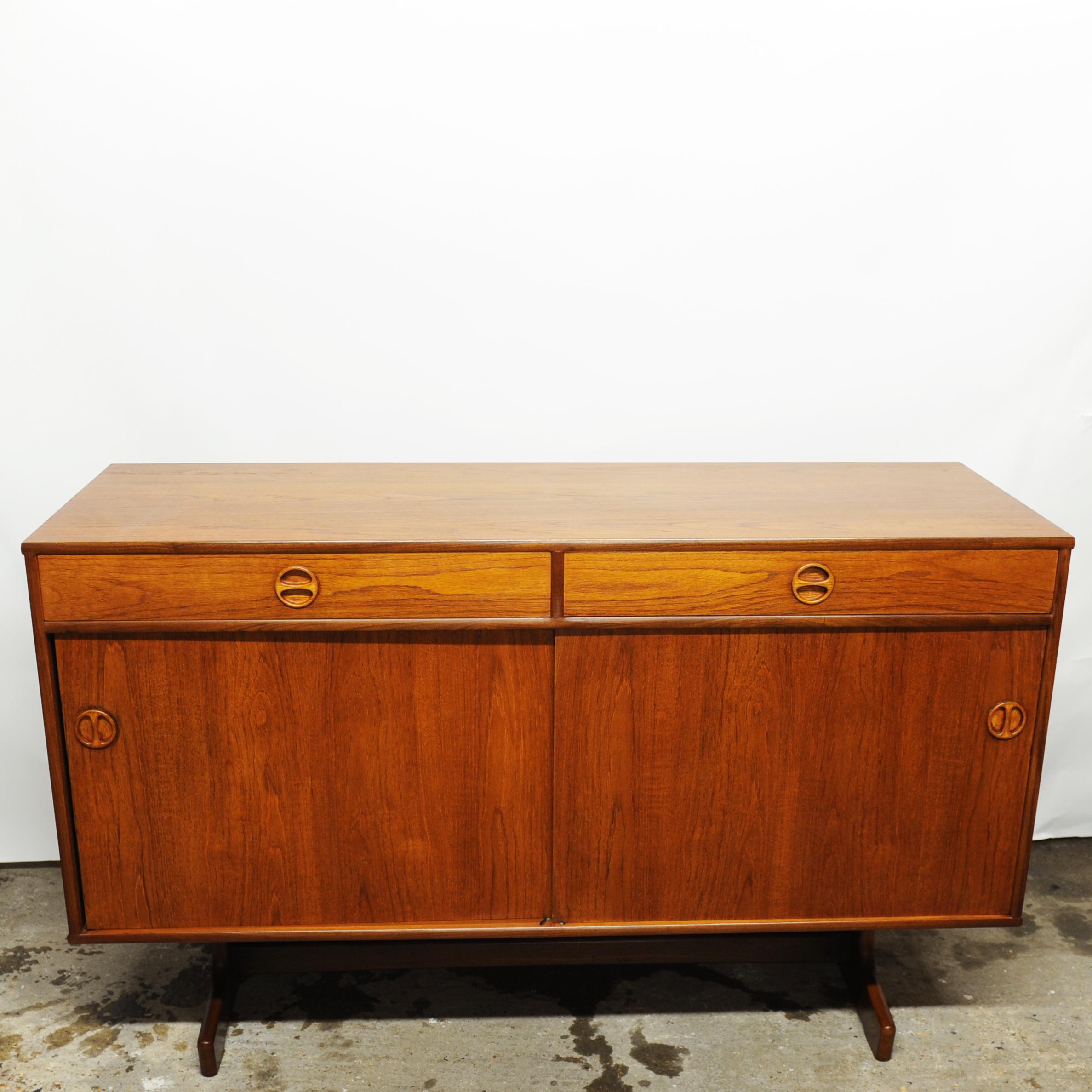 Late 20th Century Vintage Teak Short Sideboard with Circular Handles, 1970s For Sale