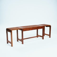 Vintage Teak Extendible Slat Bench, Japandi Style, Handcrafted, 1970s