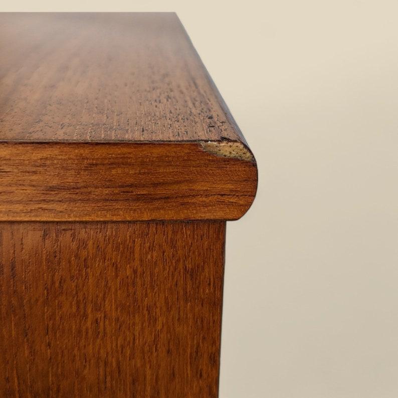Veneer Vintage Teak Storage Cabinet on Wheels Side or End Table For Sale