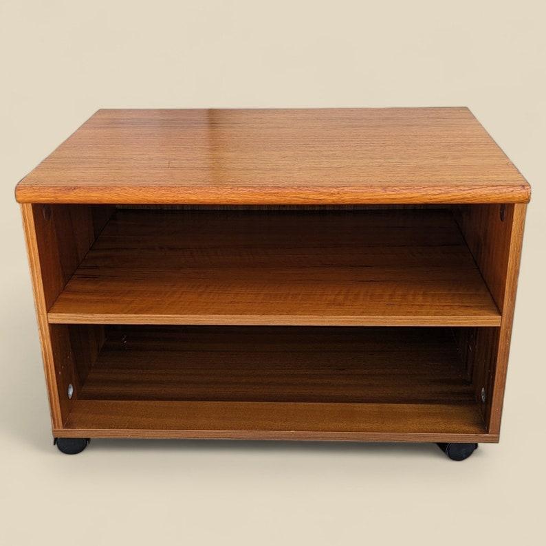 Vintage Teak Storage Cabinet on Wheels Side or End Table For Sale 1