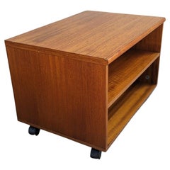 Vintage Teak Storage Cabinet on Wheels Side or End Table