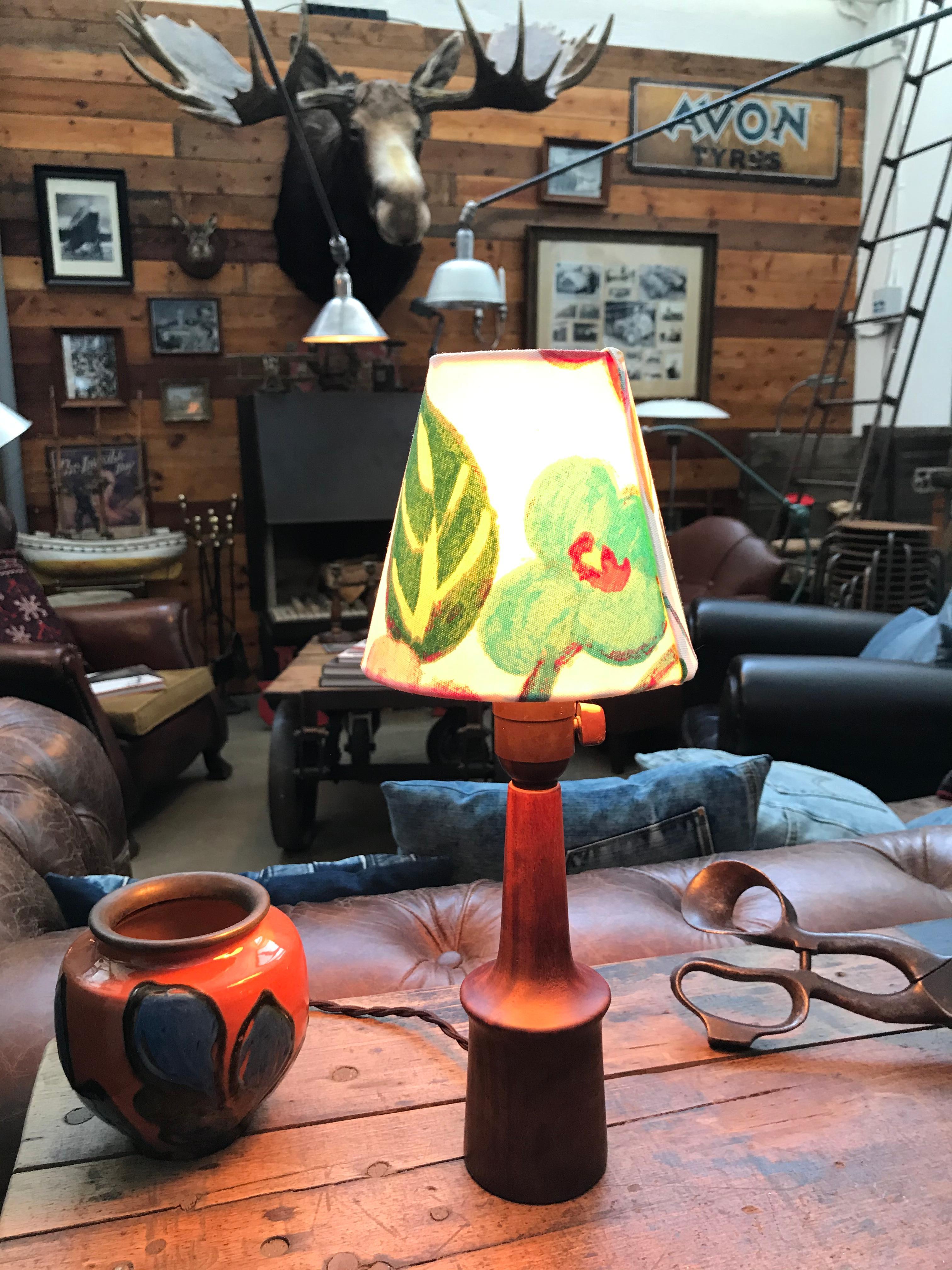 Hand-Crafted Vintage Teak Table Lamp For Sale