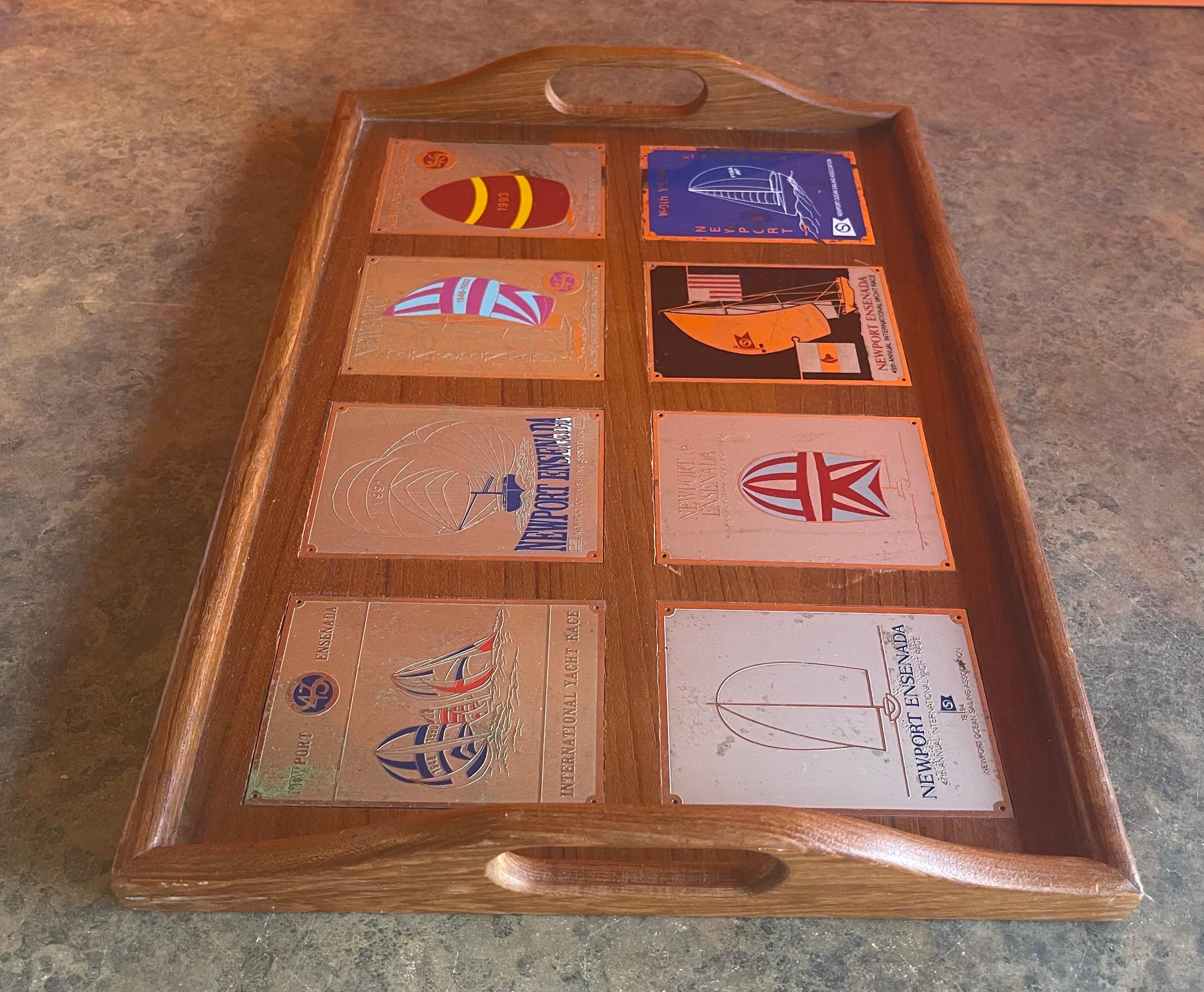 Vintage Teak Tray with Embedded 