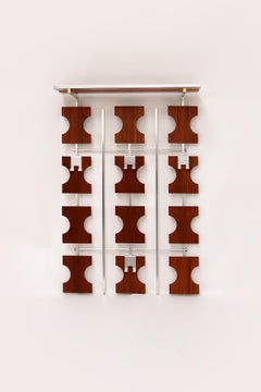 Vintage Teak Wall Coat Rack with Hat Shelf, 1960s