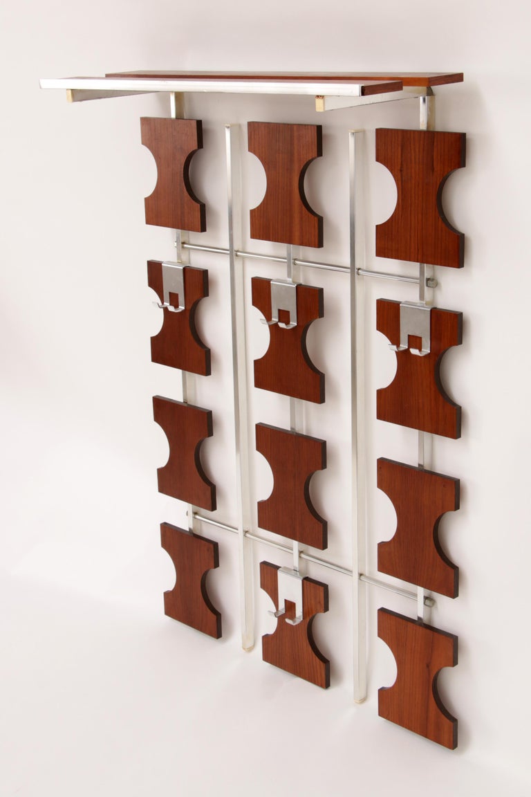 Vintage Teak Wall Coat Rack with Hat Shelf, 1960s For Sale at 1stDibs