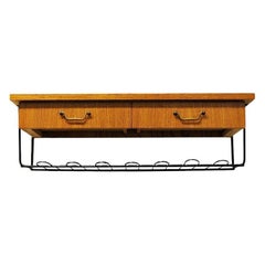 Vintage Teak Wall Shelf with Two Drawers, Sweden 1950s