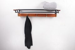 Vintage Teak with Metal and Brass Wall Coat Rack 1960s