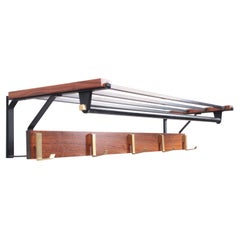 Vintage Teak with Metal and Brass Wall Coat Rack 1960s