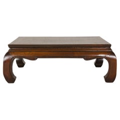 Vintage Teak Wood Chow Leg Coffee Table with Brown Oil Finish and carved Apron