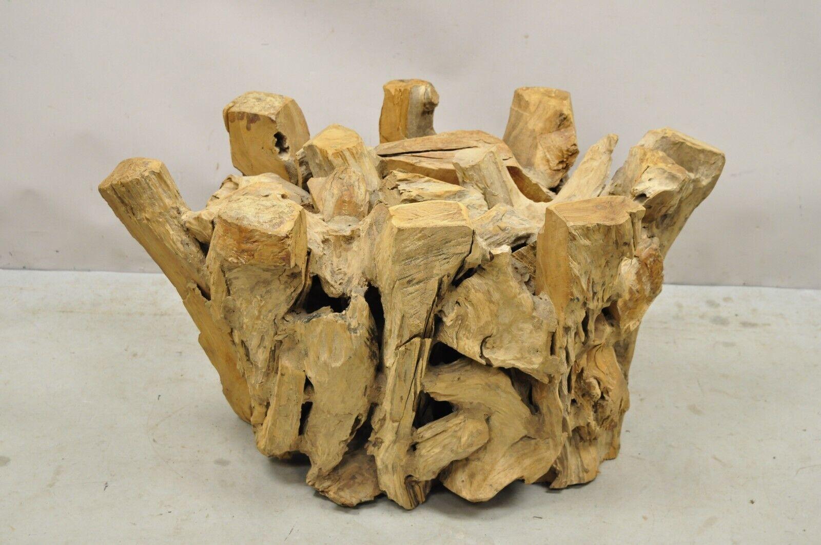 Vintage Teak Wood Root Driftwood Natural Coffee Table Pedestal Base For Sale 4