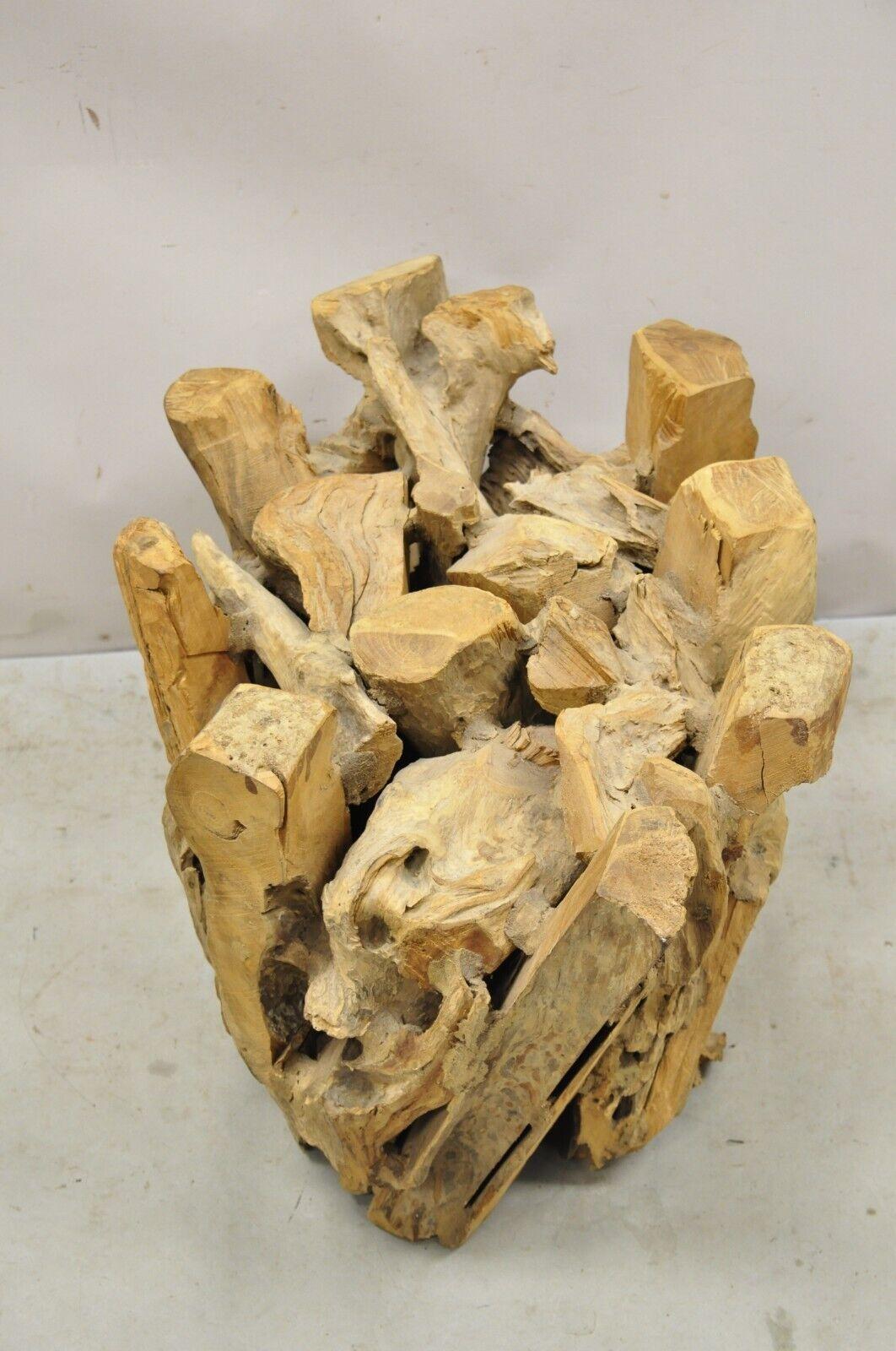20th Century Vintage Teak Wood Root Driftwood Natural Coffee Table Pedestal Base For Sale