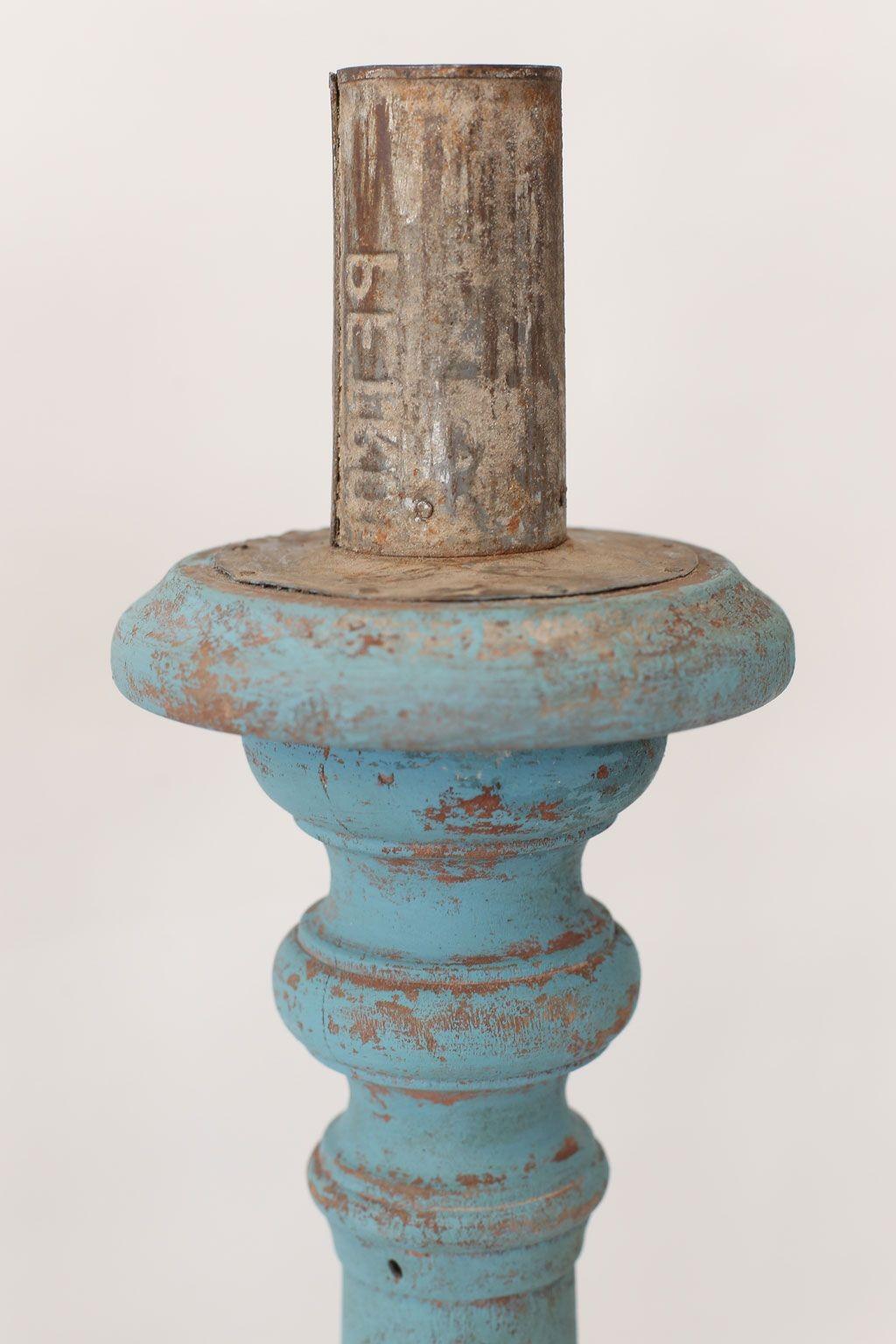 Spanish Vintage Teal-Blue Painted Candlestick