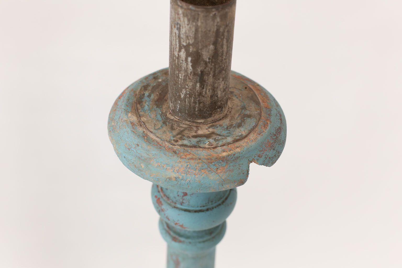 Vintage Teal-Blue Painted Candlestick 1