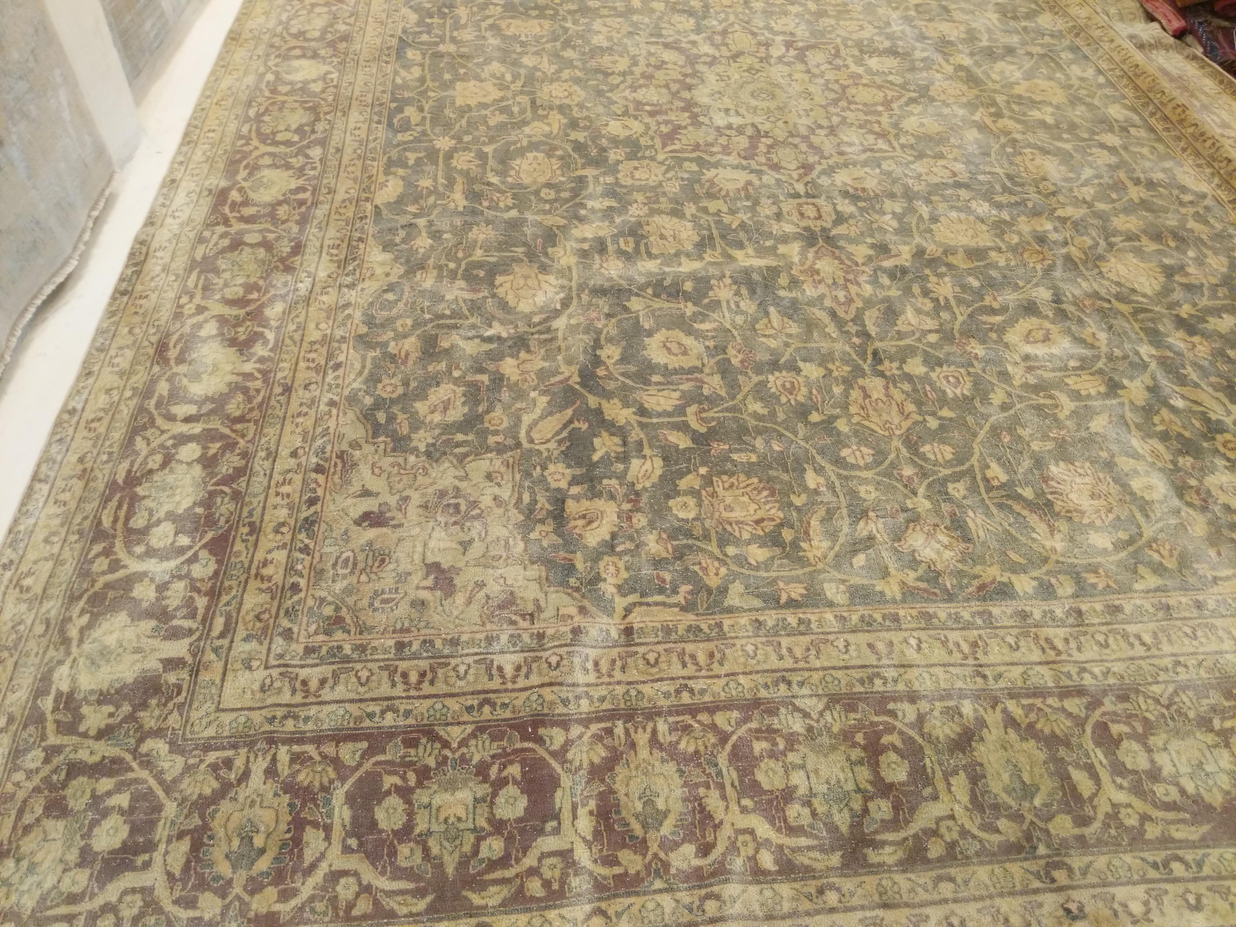 Kirman Vintage Teal Colored Sivas Room Sized Rug For Sale