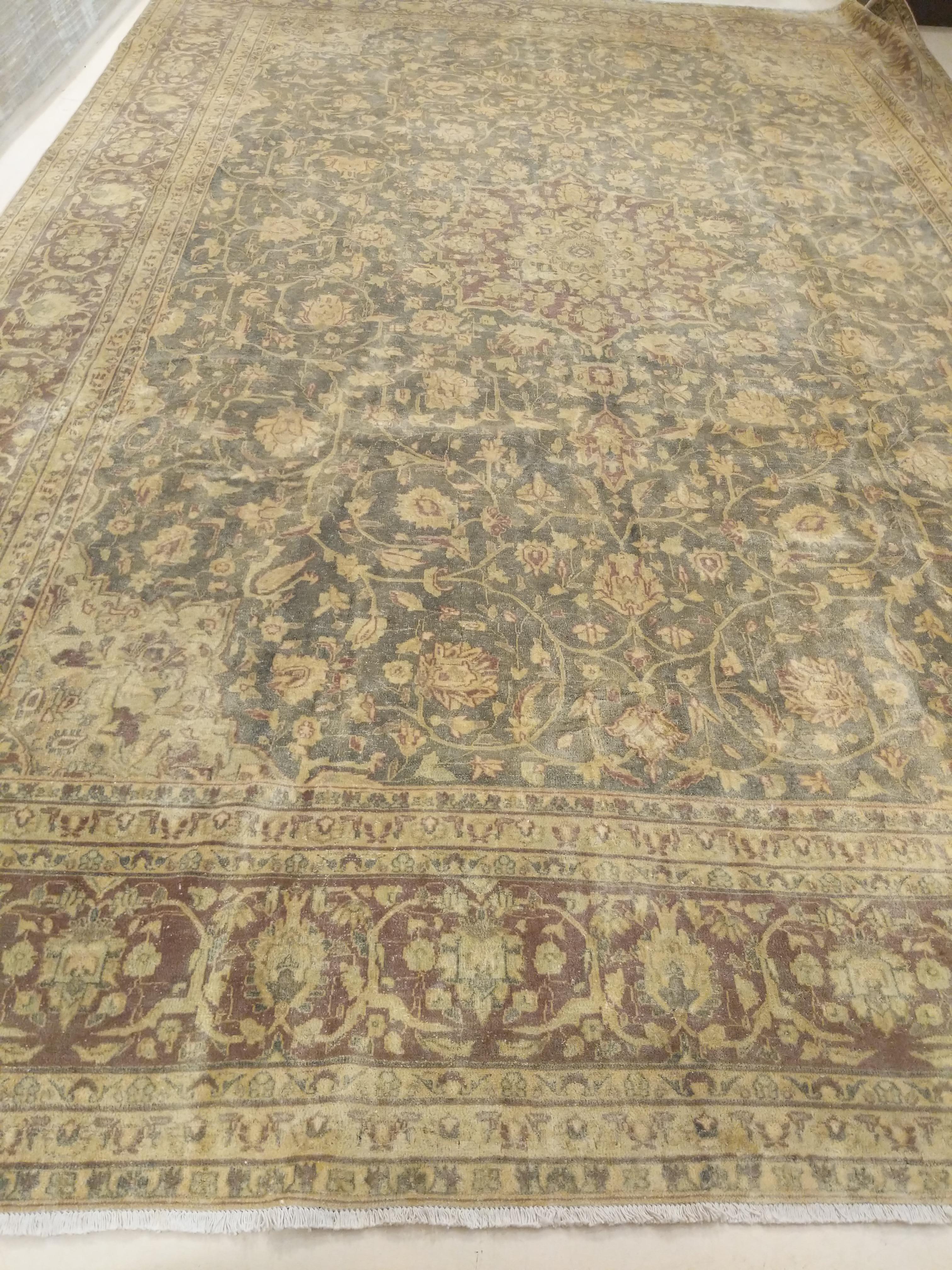 Turkish Vintage Teal Colored Sivas Room Sized Rug For Sale