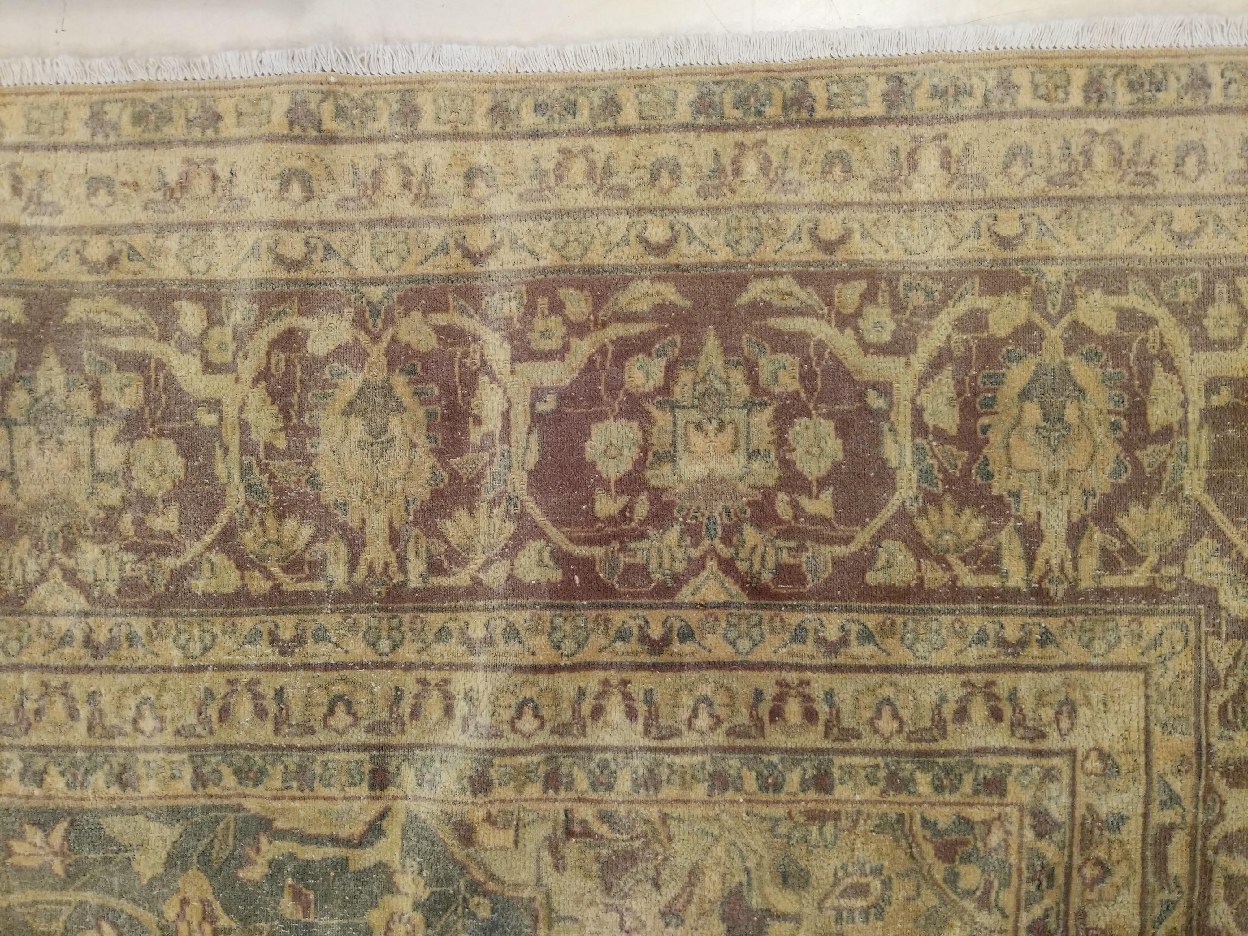 Hand-Knotted Vintage Teal Colored Sivas Room Sized Rug For Sale