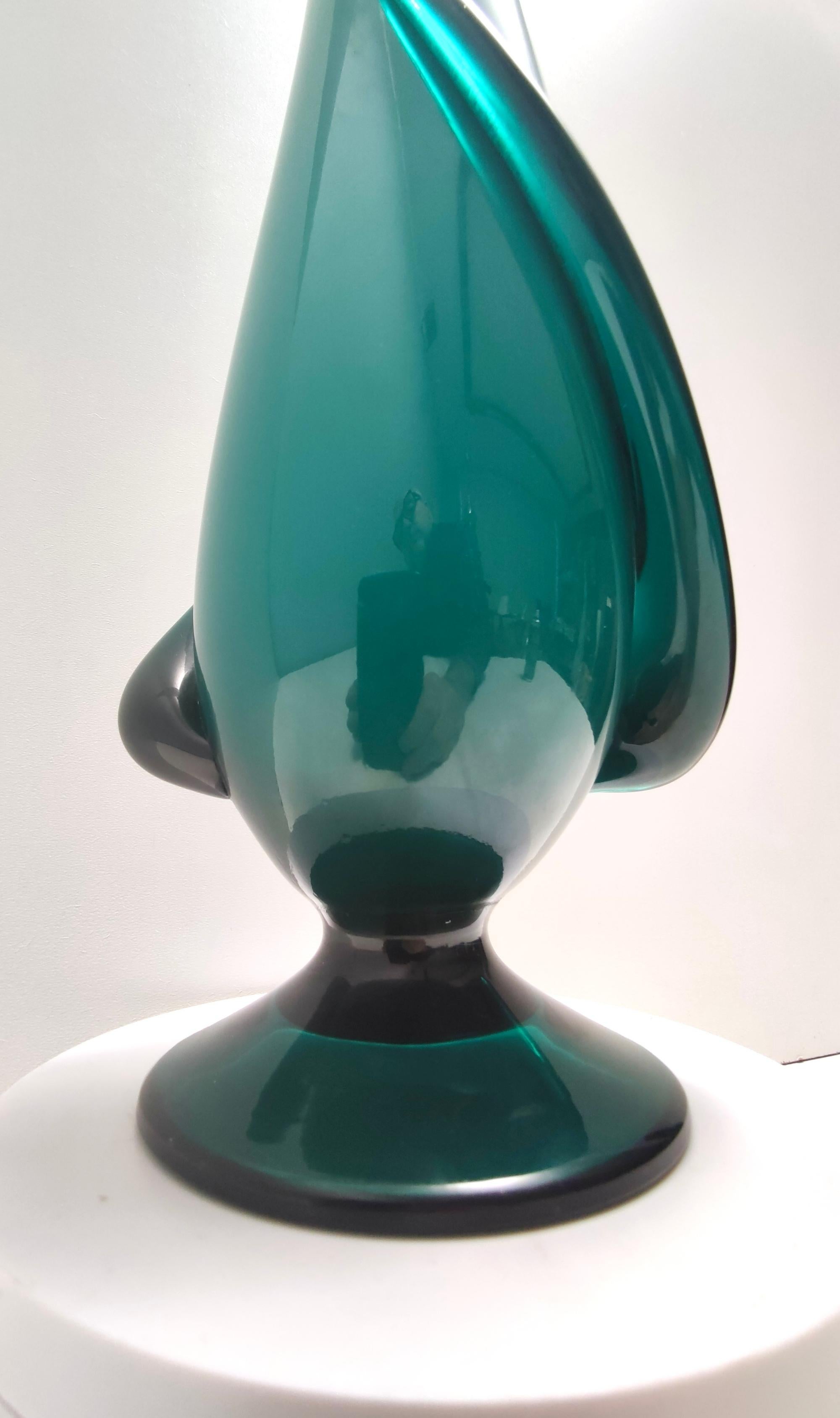 Vintage Teal Encased and Hand-Blown Murano Glass Flower Vase, Italy For Sale 2