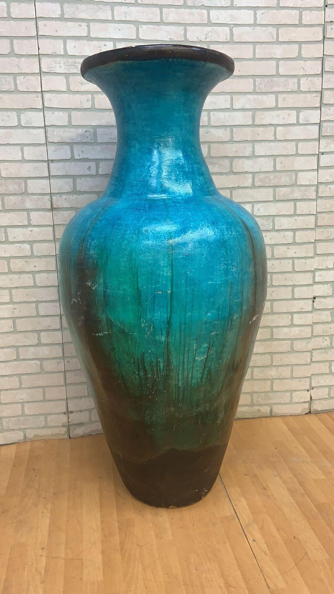 large teal floor vase