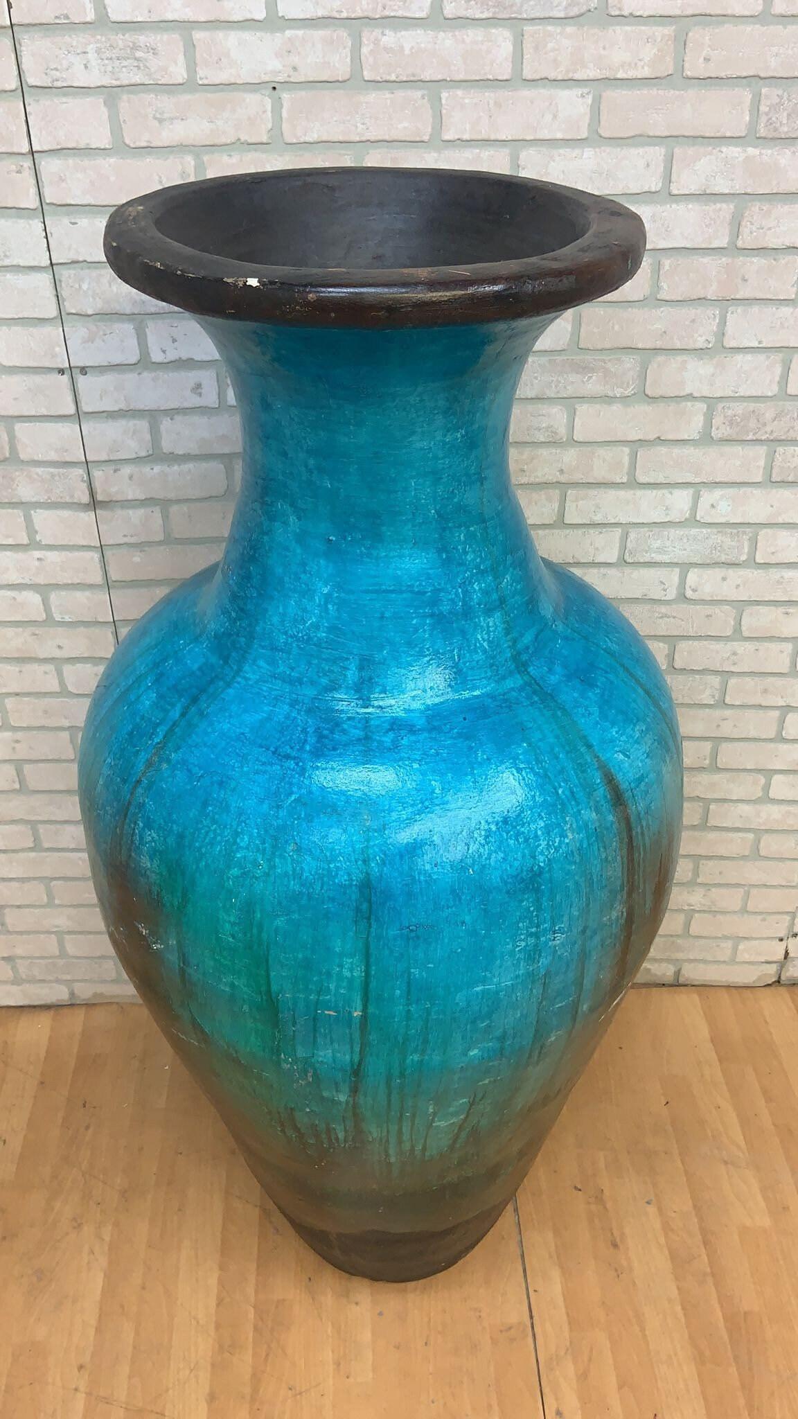 Art Deco Vintage Teal Floor Vase For Sale