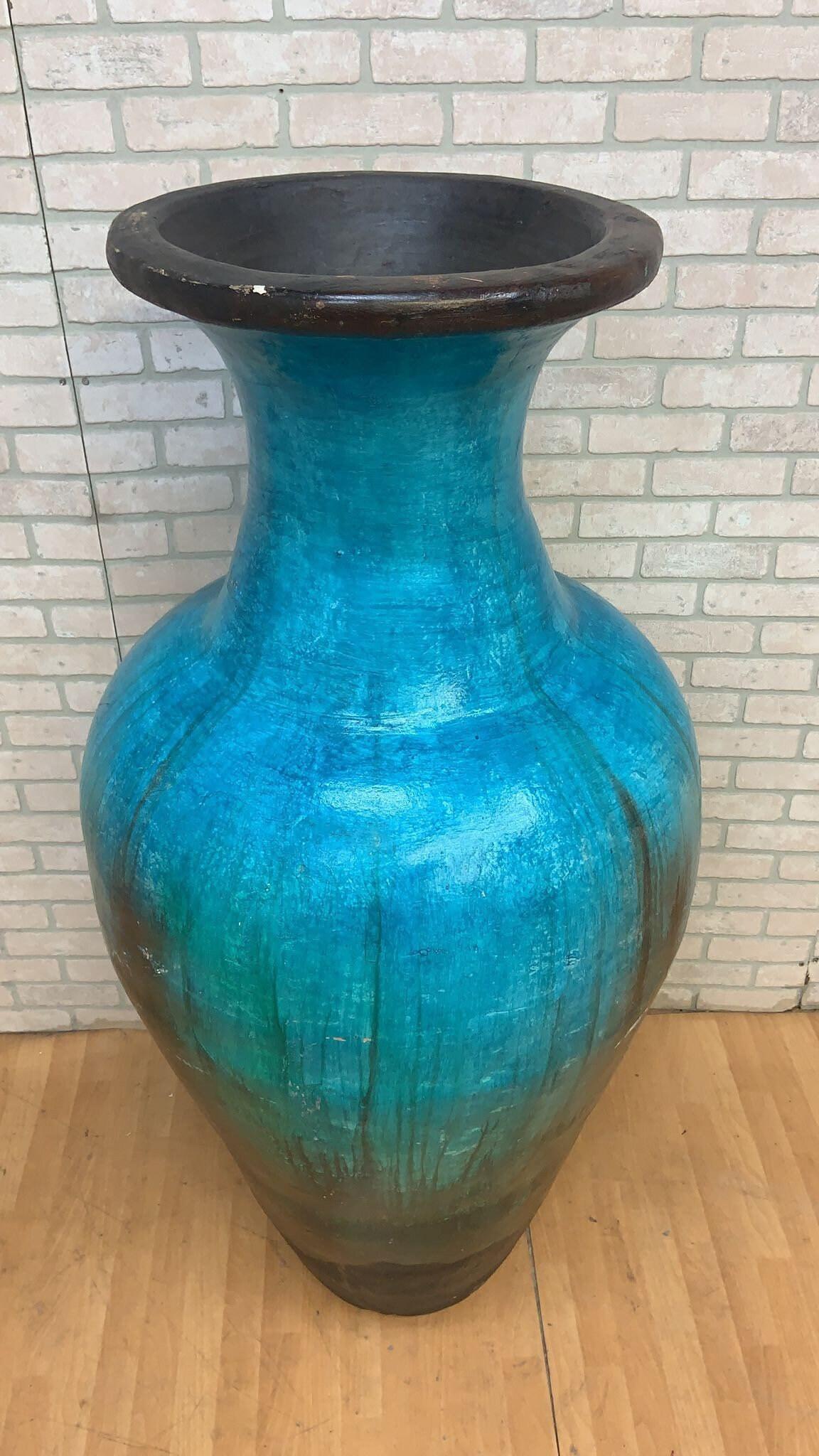 Art Deco Vintage Teal Floor Vase
