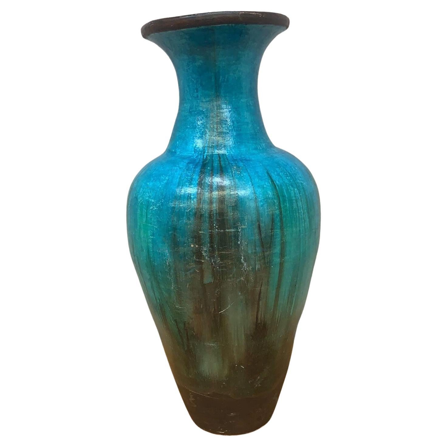 Vintage Teal Floor Vase For Sale at 1stDibs