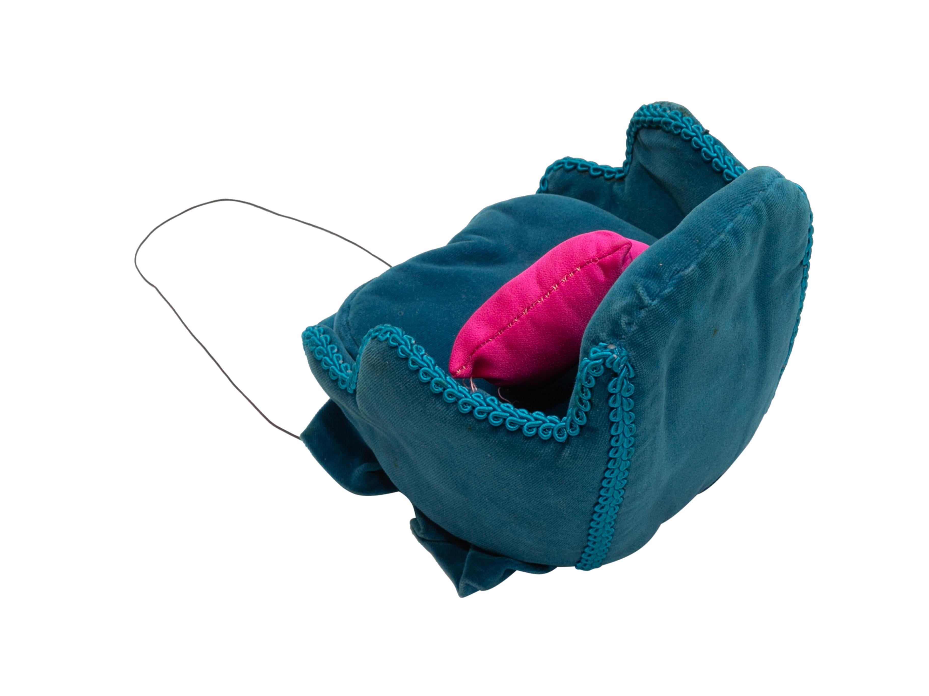 Vintage teal and fuchsia velvet chair-shaped hat by Karl Lagerfeld. Circa 1985. 8
