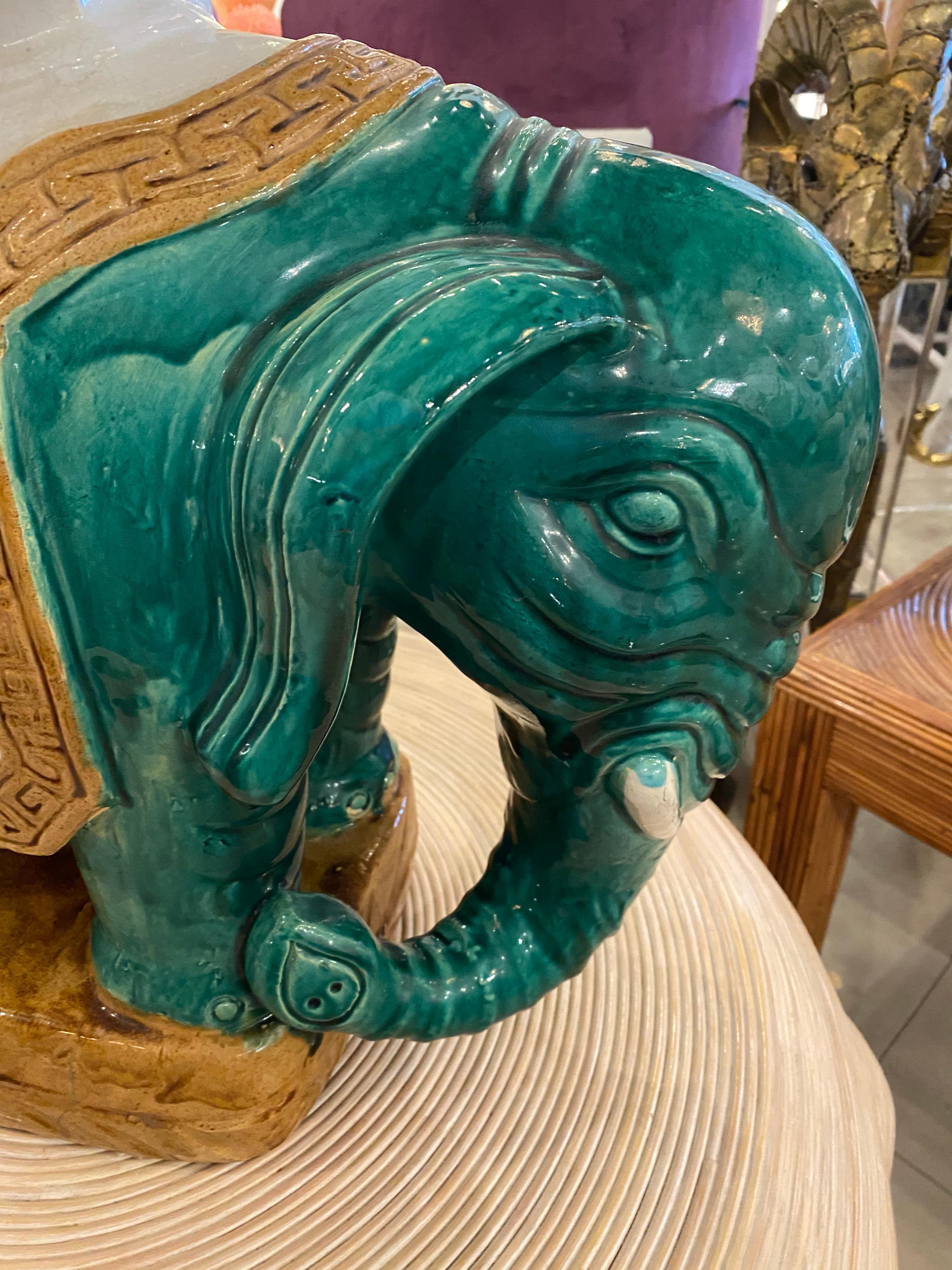 Hollywood Regency Vintage Teal Green Garden Elephant Stool Stand Side Table