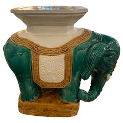 Vintage Teal Green Garden Elephant Stool Stand Side Table