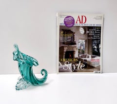 Vintage Teal Murano Glass Cornucopia Vase by Archimede Seguso, Italy