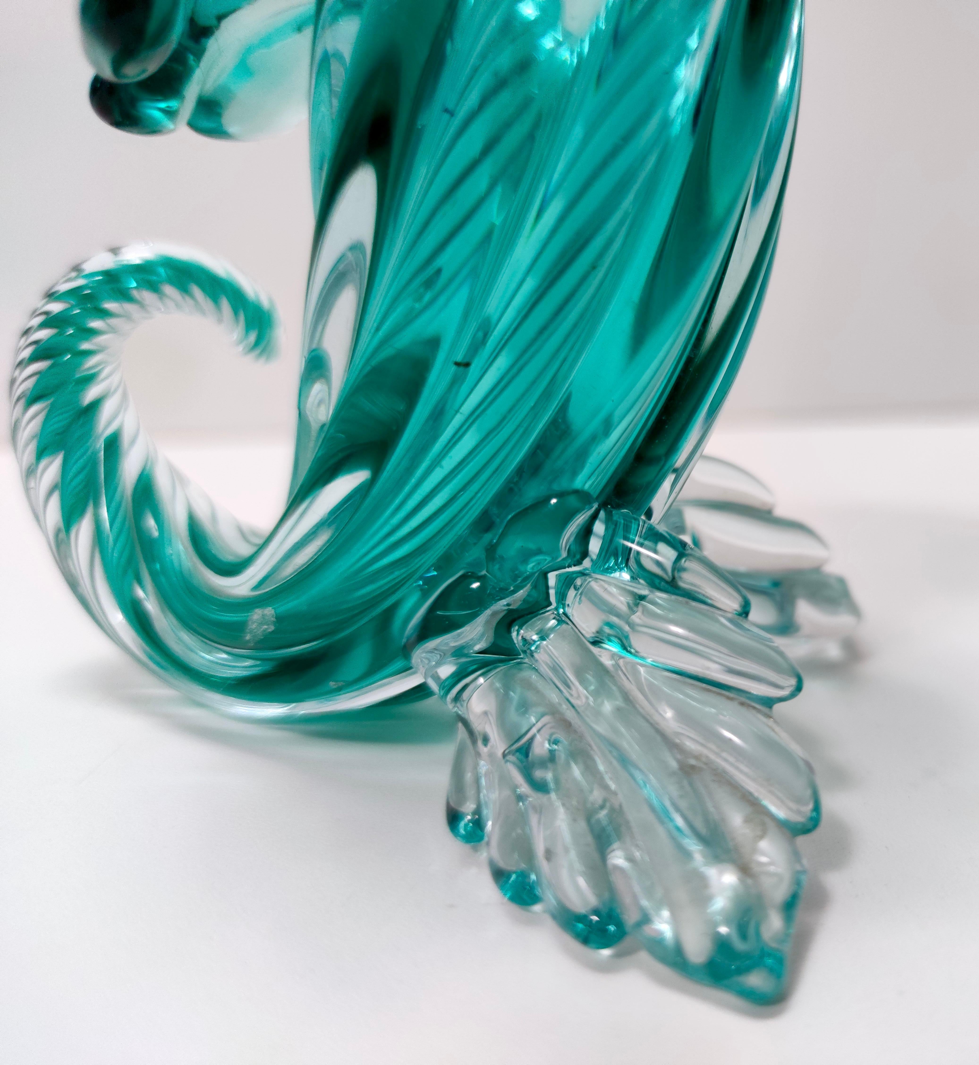 Vintage Teal Murano Glass Cornucopia Vase by Archimede Seguso, Italy For Sale 8
