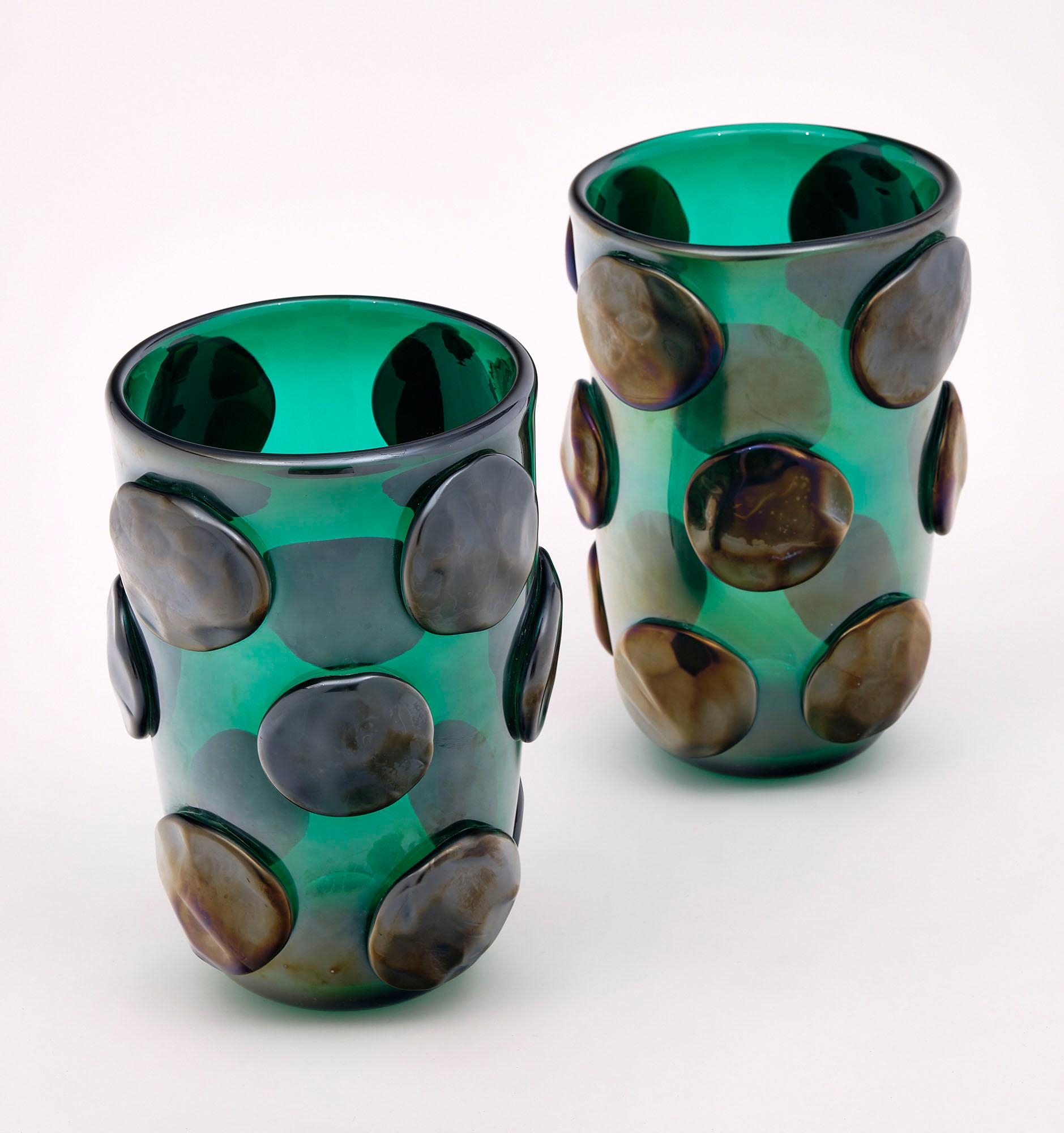 Modern Vintage Teal Murano Glass Vases