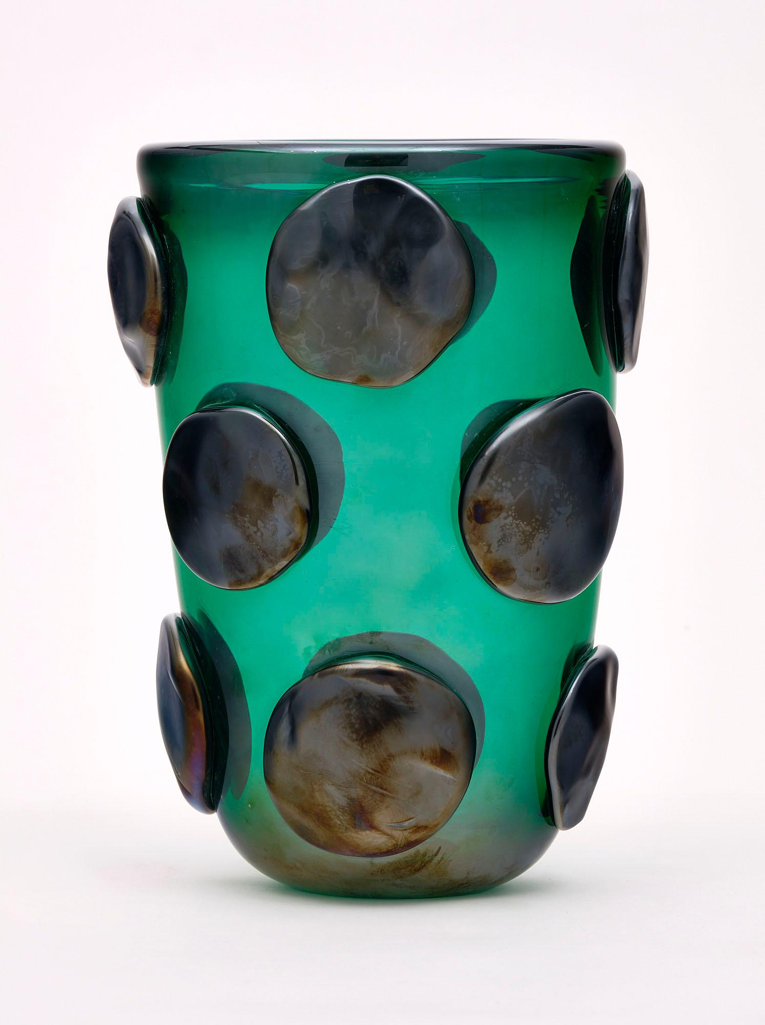 French Vintage Teal Murano Glass Vases