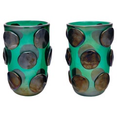 Vintage Teal Murano Glass Vases