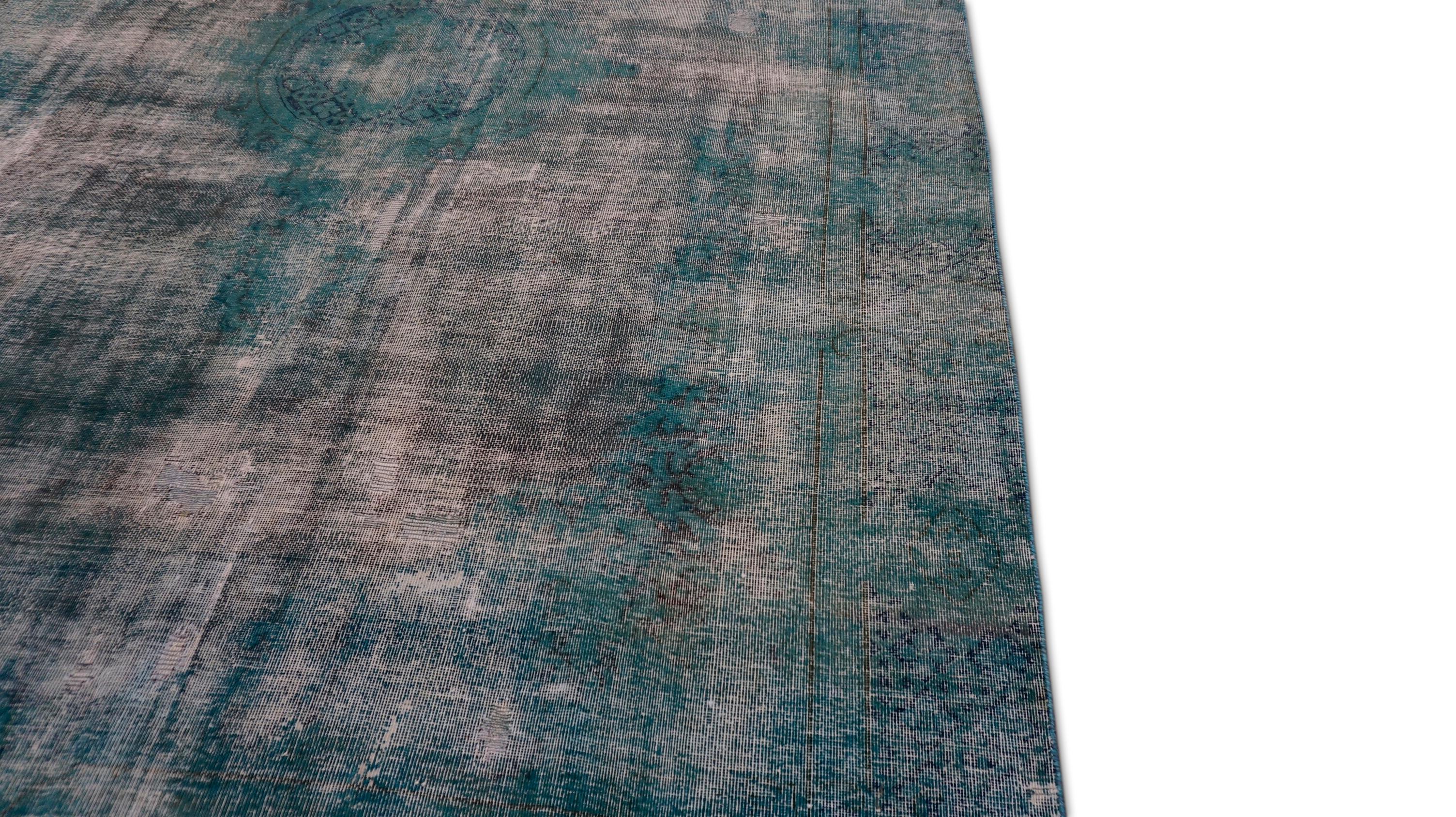 Teal Overdyed Täbris-Wollteppich 5'5''x9'6'' (Handgeknüpft) im Angebot