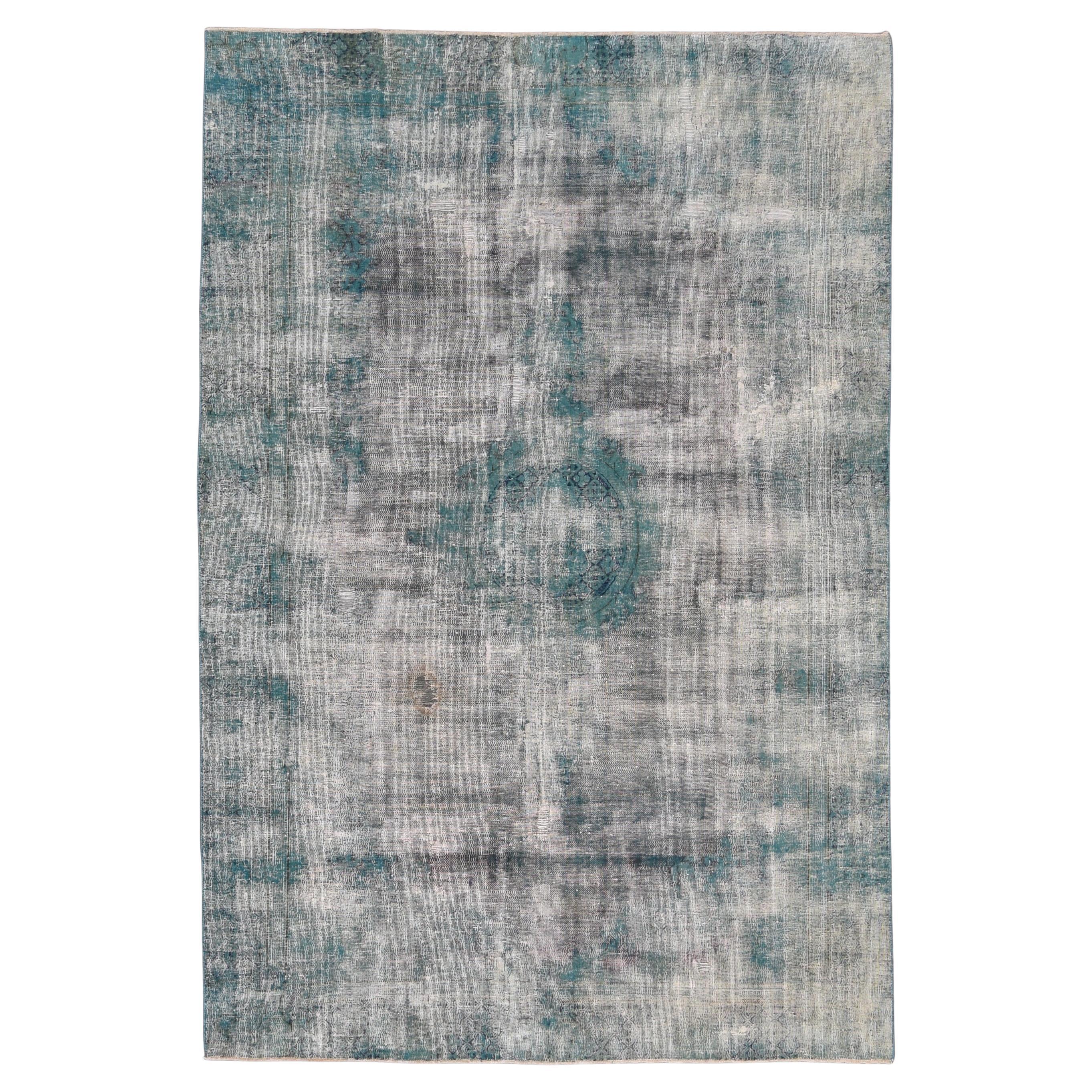 Teal Overdyed Täbris-Wollteppich 5'5''x9'6'' im Angebot