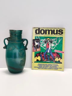 Vintage Teal Scavo Glass Vase Ascribable to Seguso, Archeological style, Italy