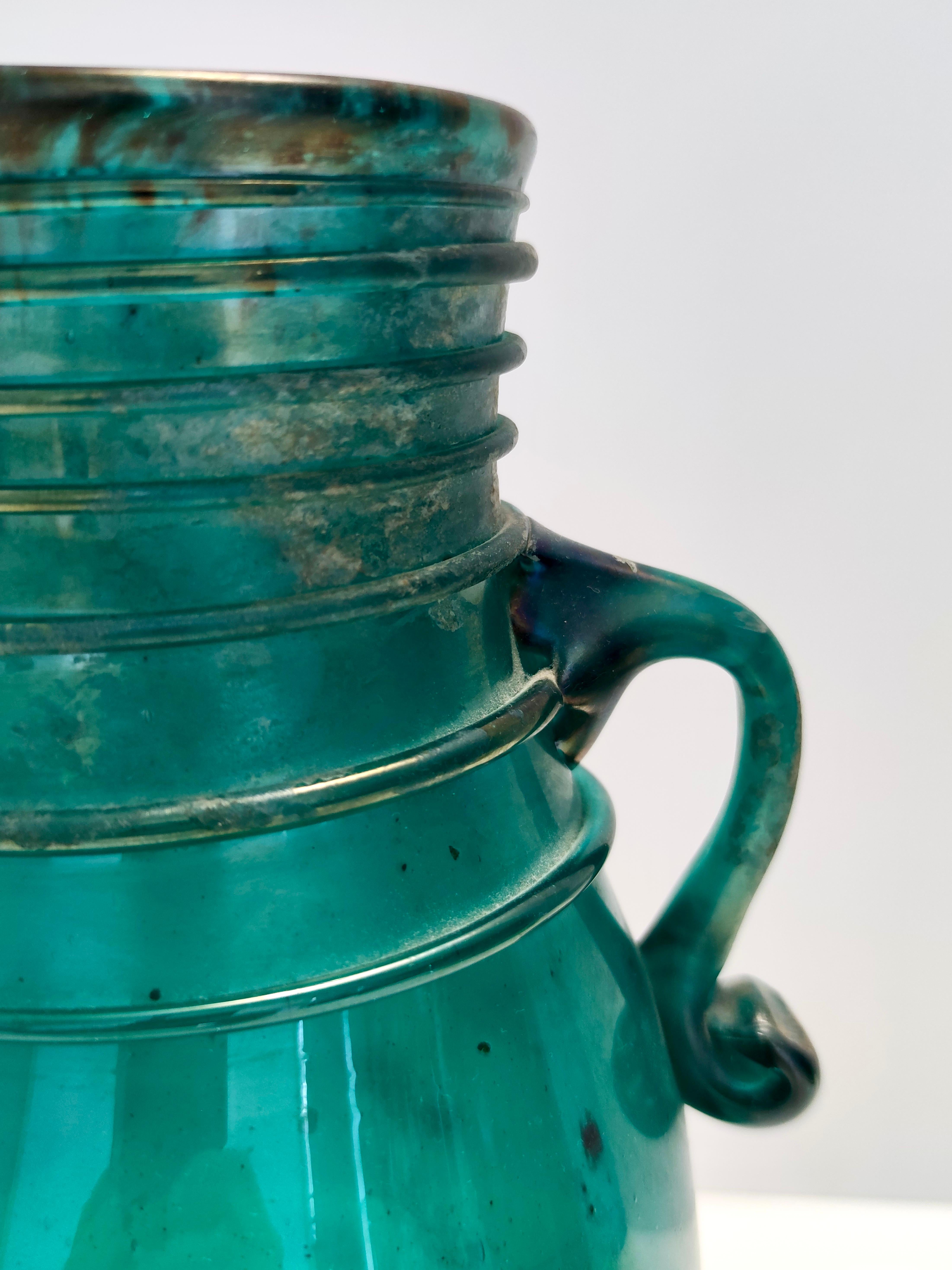 Vintage Teal Scavo Glas Vase Zuschreibung Seguso, archäologischen Stil, Italien (Muranoglas) im Angebot