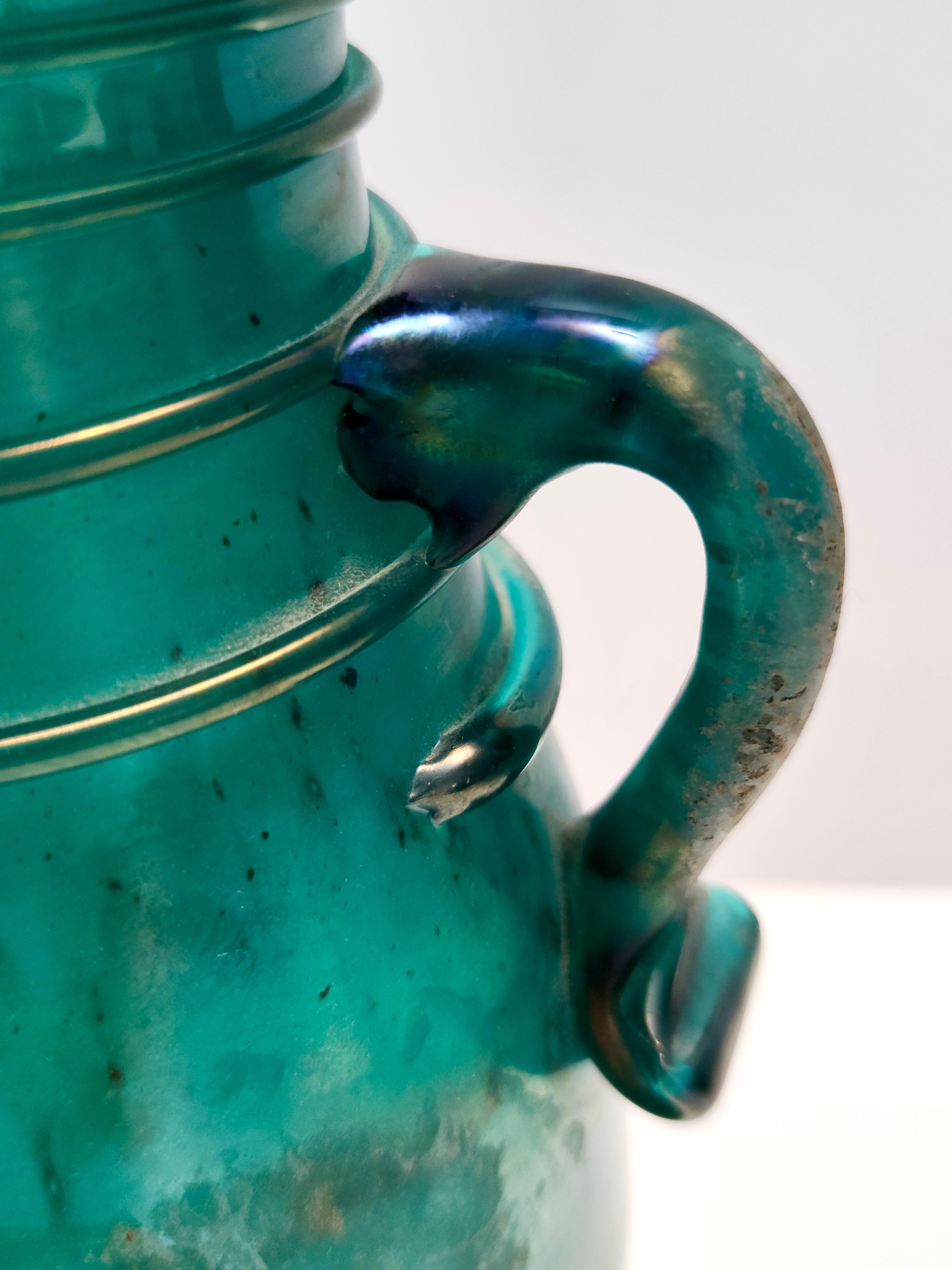Vintage Teal Scavo Glas Vase Zuschreibung Seguso, archäologischen Stil, Italien im Angebot 1