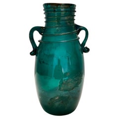 Vintage Teal Scavo Glass Vase Ascribable to Seguso, Archeological style, Italy