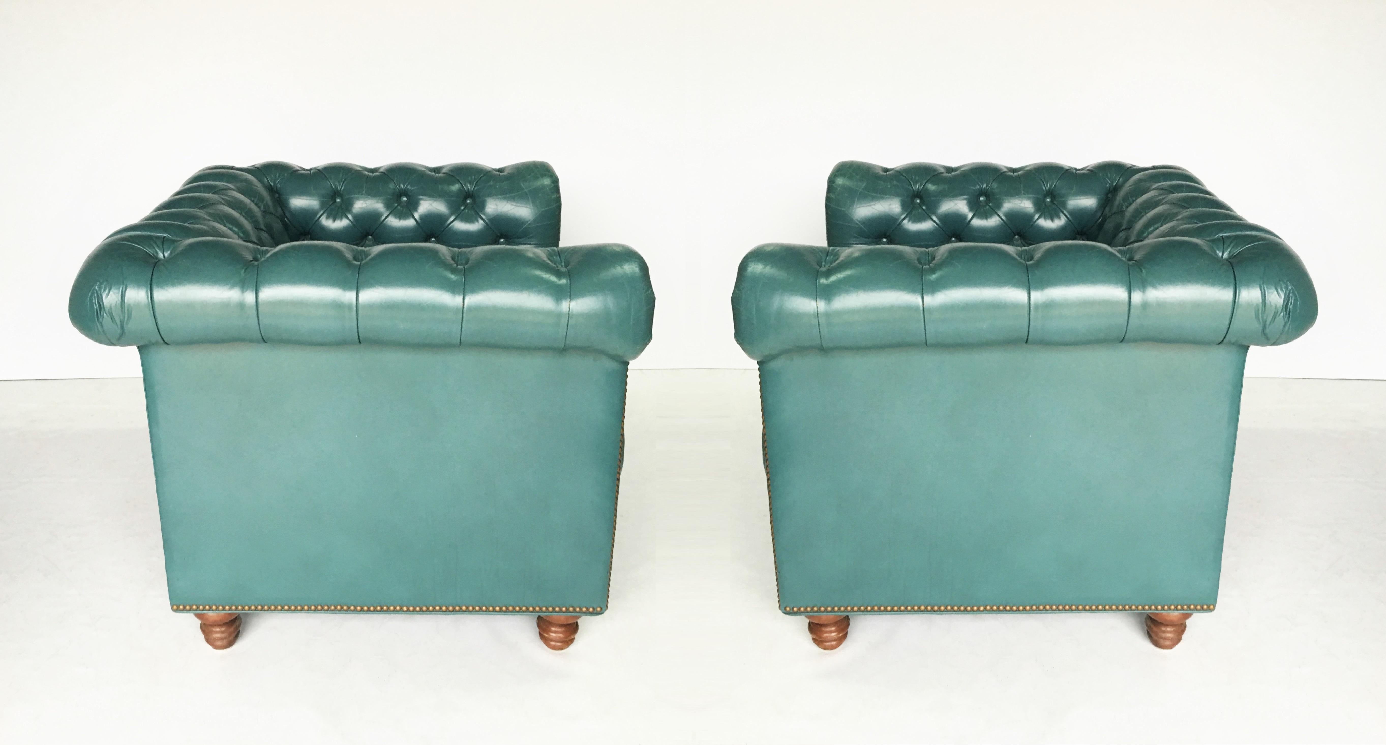 American Vintage Teal Tufted Chesterfield Lounge Chairs