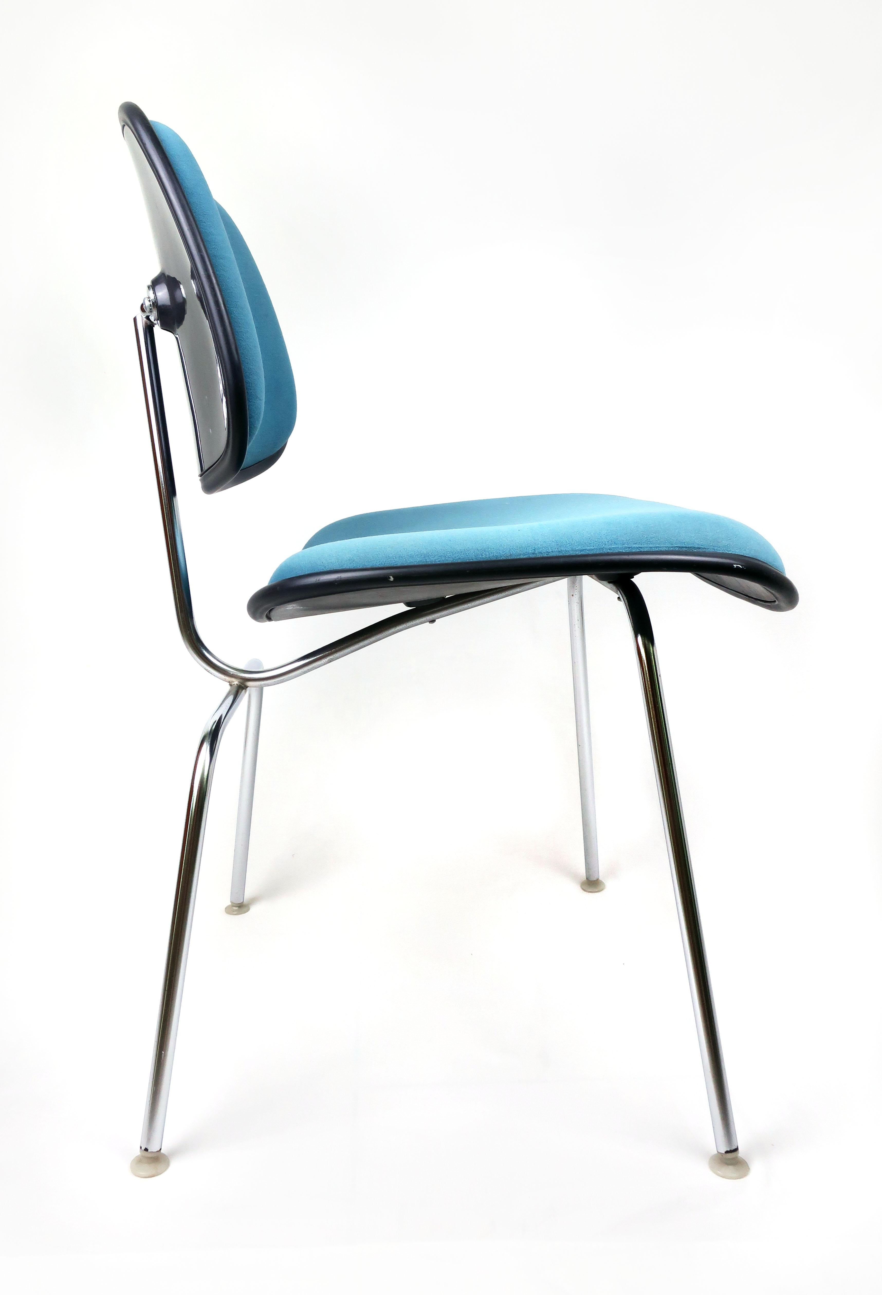 Mid-Century Modern Vintage Teal Upholstered DCM Chairs by Eames for Herman Miller