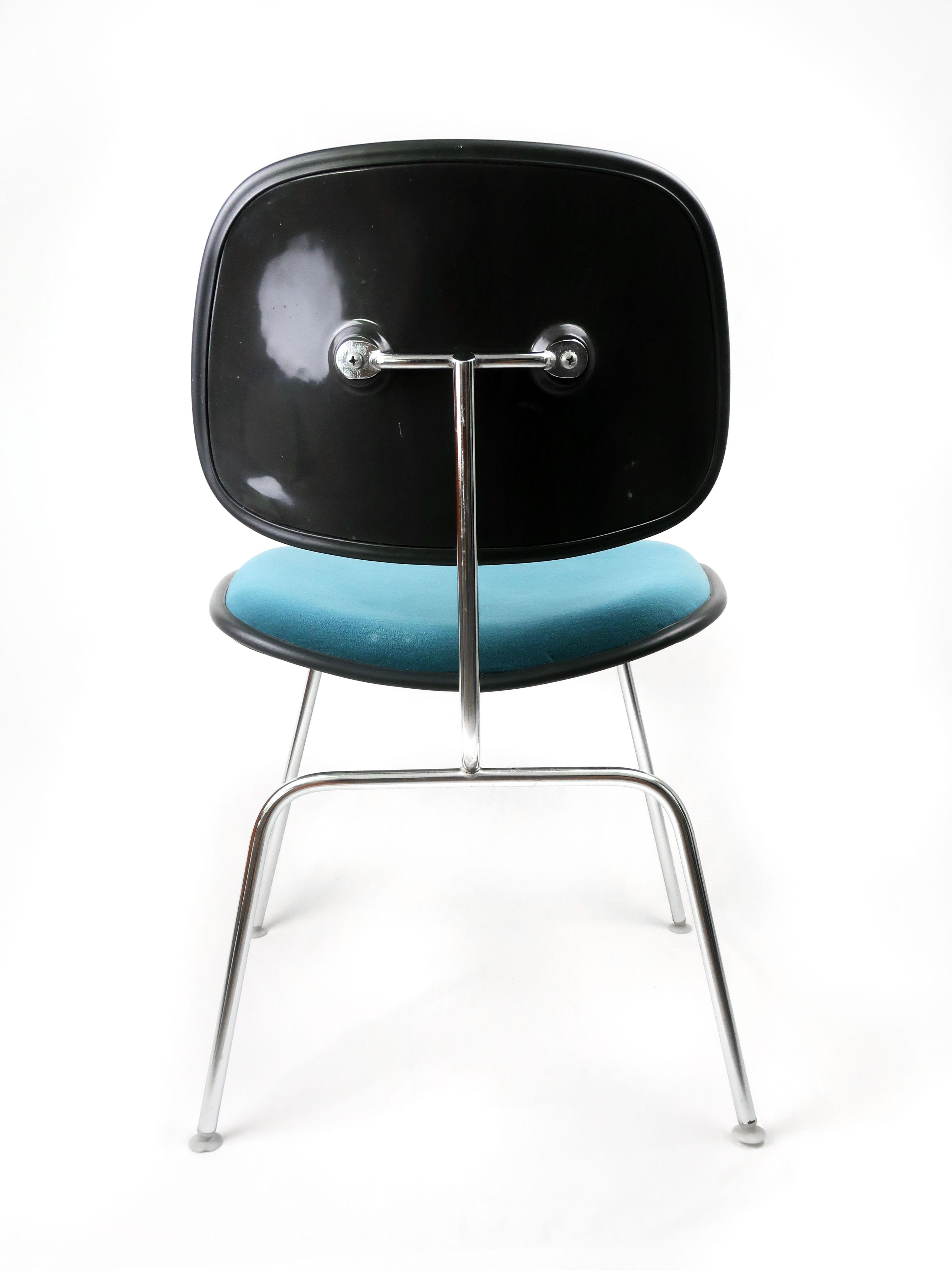American Vintage Teal Upholstered DCM Chairs by Eames for Herman Miller