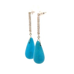 Vintage Tear Drop Turquoise and Diamond Gold Drop Earrings