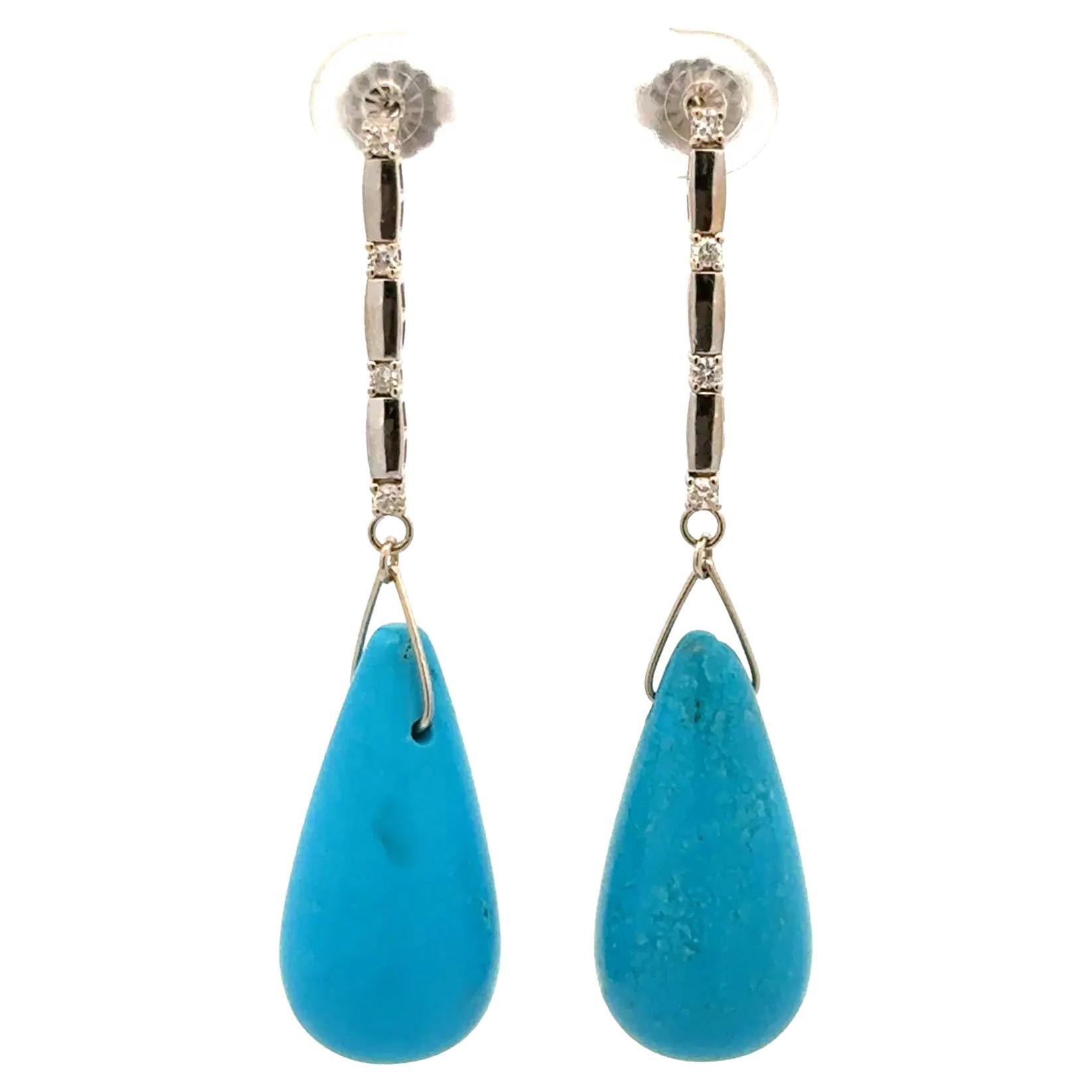Orecchini a goccia d'epoca in oro con turchese e diamanti in vendita