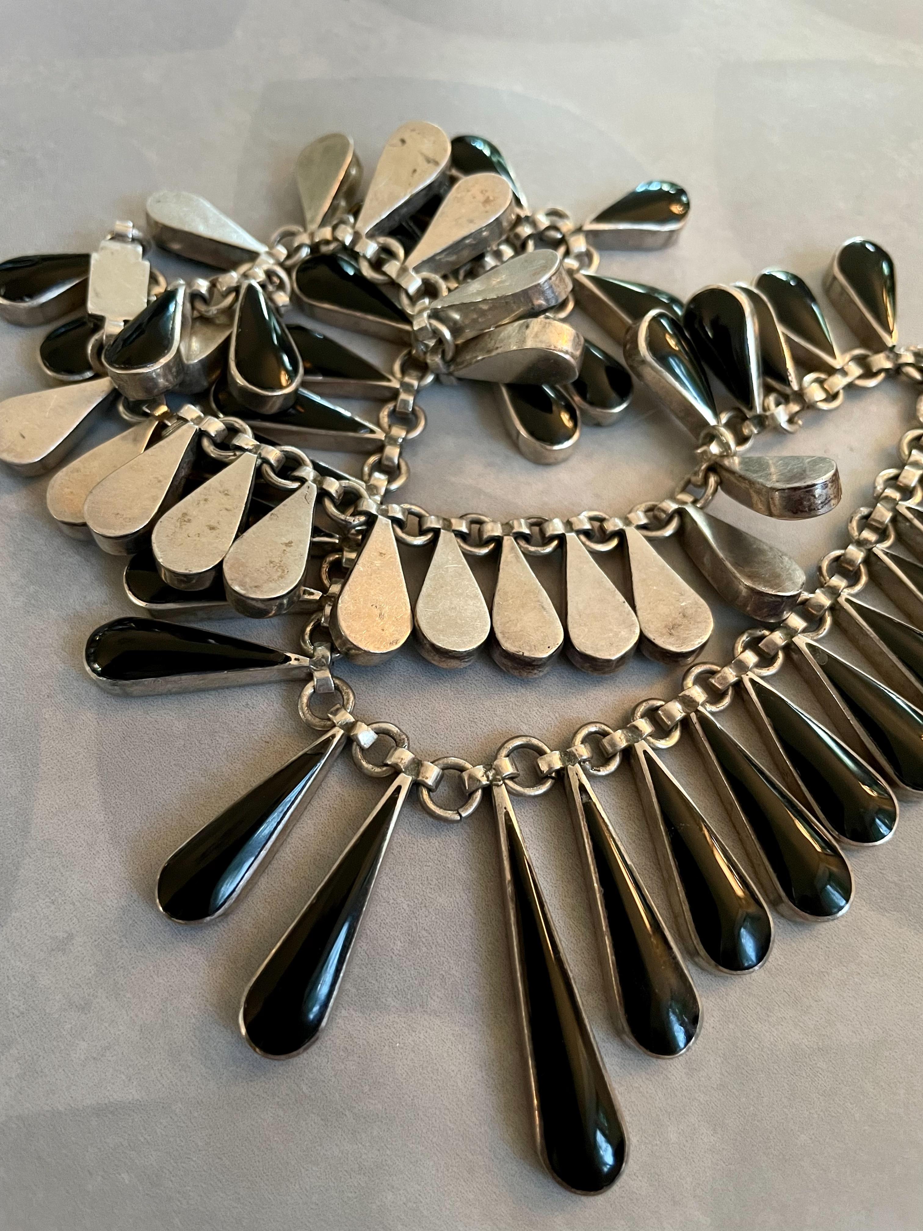 Vintage Teardrop Black Onyx Sterling Silber Girlande Halskette im Zustand „Gut“ in St. Louis Park, MN