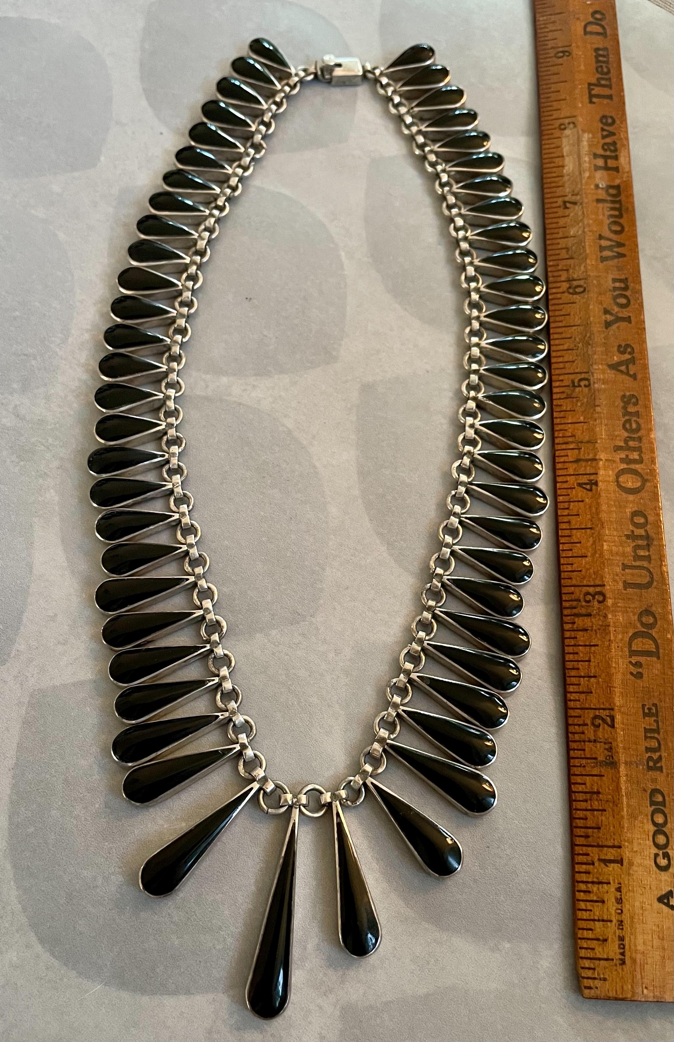 Vintage Teardrop Black Onyx Sterling Silber Girlande Halskette 1